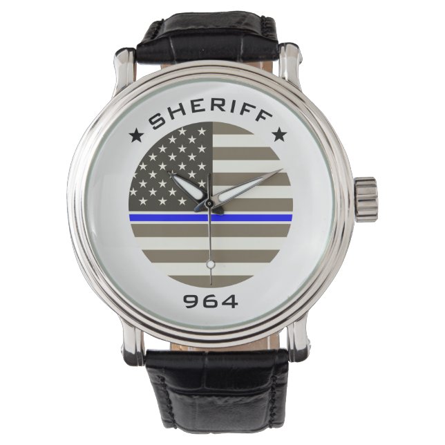 Personalised Batch Number Sheriff Blue Line Flag Watch (Front)