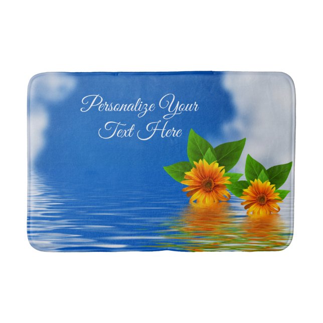 Personalised Bath Mat Tropical Flowers on Ocean (Front)