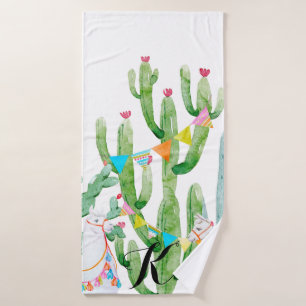 Personalised Bath Towel Boho Llama Bohemian Cacti