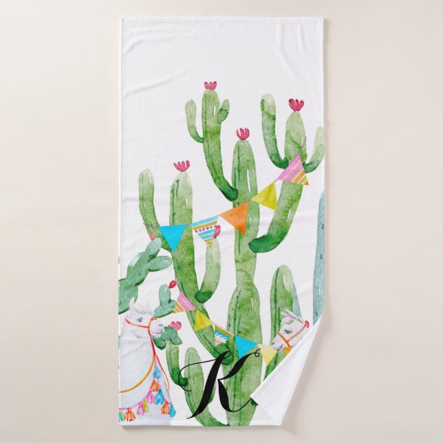 Personalised Bath Towel Boho Llama Bohemian Cacti (Bath Towel)
