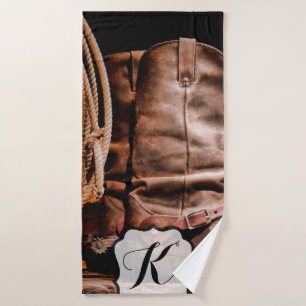 Personalised Bath Towel Cowboy Boots Barn Wood Rus