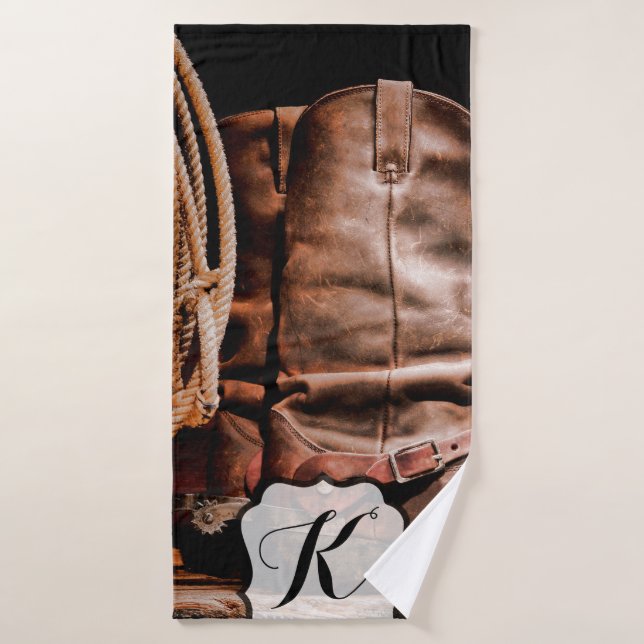 Personalised Bath Towel Cowboy Boots Barn Wood Rus (Bath Towel)