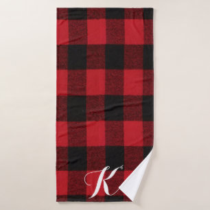 Personalised Bath Towel Red Buffalo Plaid Bear Bla
