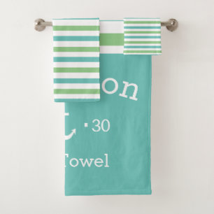Personalised Bath Towel Set - Striped Nautical G/B