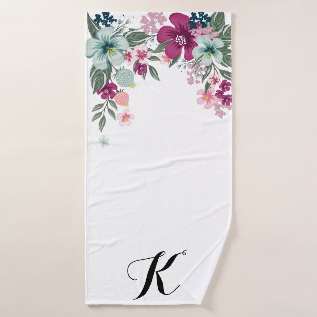 Personalised Bath Towel Tropical Flowers on White (Bath Towel)