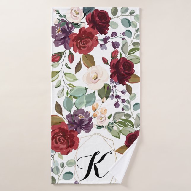 Personalised Bath Towel White Roses Gold Geometric (Bath Towel)