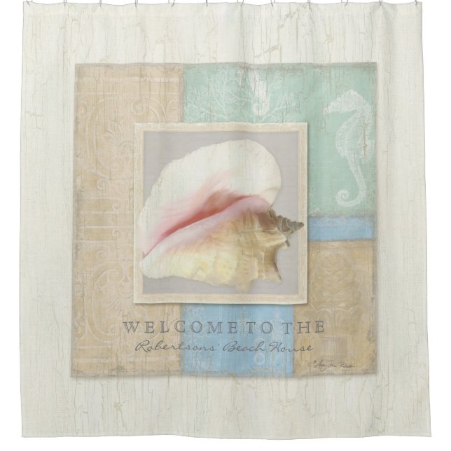 Personalised Bathroom Decor Beach House Shell Art Shower Curtain (Front)