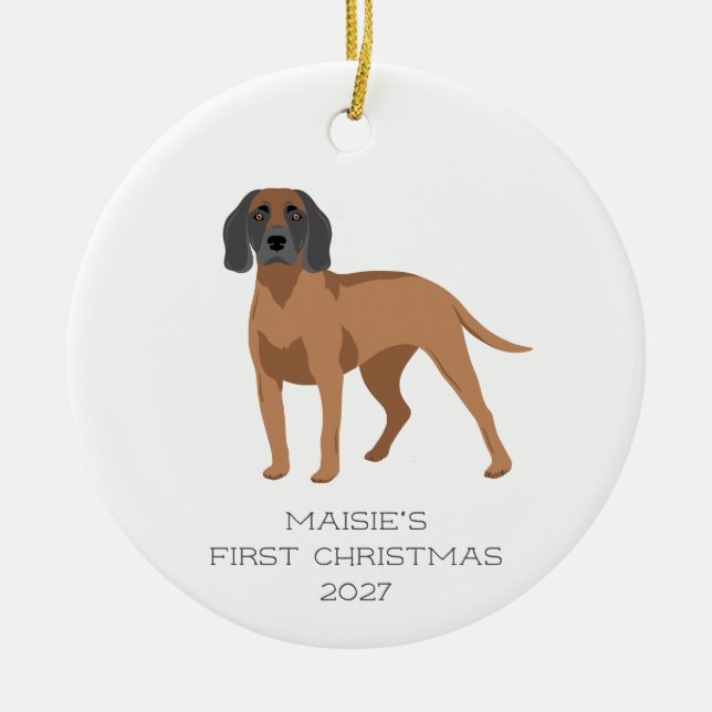 Personalised Bavarian Mountain Hound Dog Christmas Ceramic Ornament (Front)