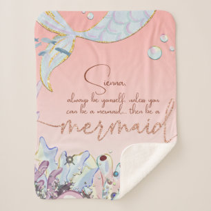 Personalised "Be a Mermaid" Pastel Glitter Sherpa Blanket