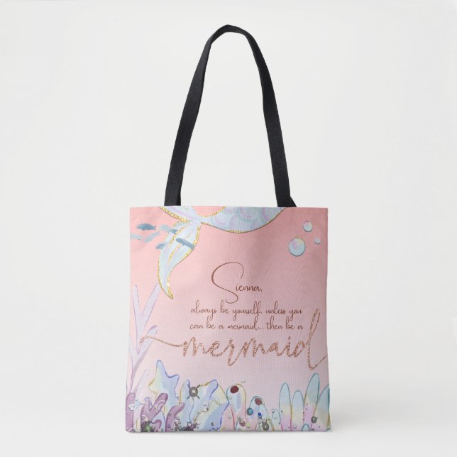 Personalised "Be a Mermaid" Pastel Glitter Tote Bag (Front)