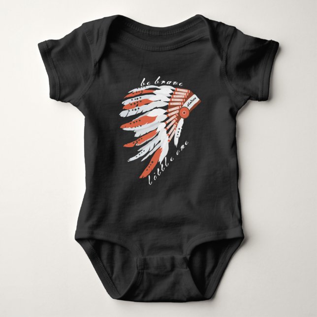 Personalised Be Brave Little One Indian Headdress Baby Bodysuit (Front)