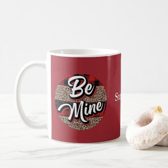 Personalised Be My Valentine Buffalo Plaid Leopard Coffee Mug (With Donut)