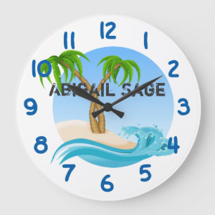 Personalised Beach and Palm Trees Tropical Large Clock