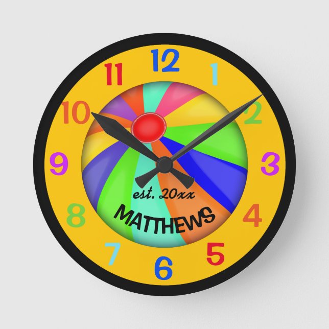 Personalised Beach Ball Name and Year Round Clock (Front)