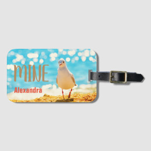 Personalised beach blue with seagull luggage tag