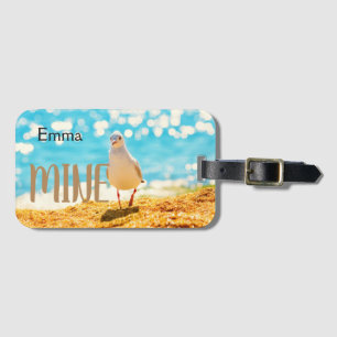 Personalised beach blue with  seagull luggage tag
