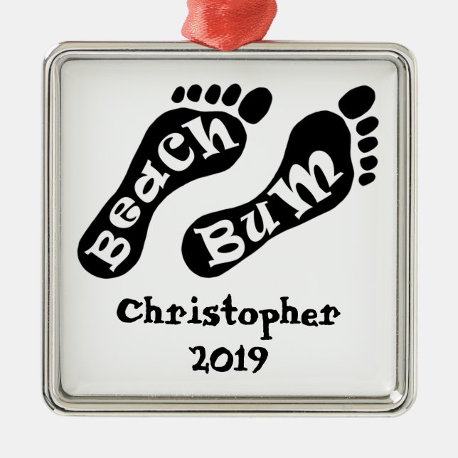 Personalised Beach Bum Barefoot Holiday Metal Tree Decoration (Front)