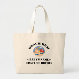Personalised Beach Bum New Baby Gift Large Tote Bag