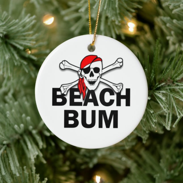 Personalised Beach Bum Skull Pirate Ornament (Tree)