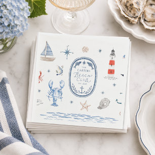 Personalised Beach Club Crest Coastal Napkin