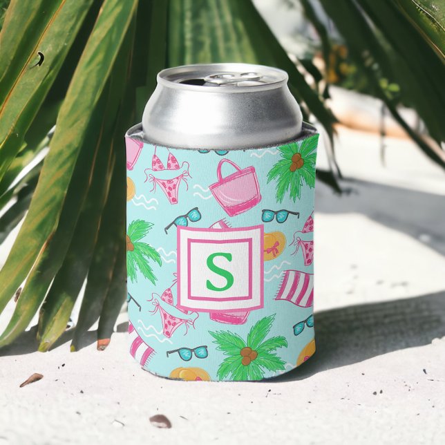 Personalised Beach Day / Monogram Preppy Beach Can Cooler (Creator Uploaded)