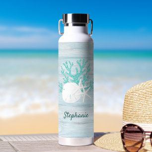 Personalised Beach Driftwood Starfish Sand Dollar Water Bottle