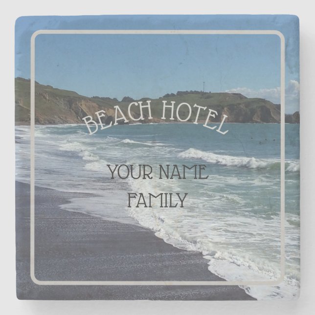 Personalised Beach Hotel Decor Stone Coaster (Front)