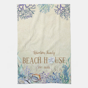 Personalised Beach House Coastal Coral Reef Tea Towel