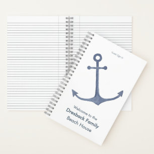 Personalised Beach House Guest Sign In Anchor Notebook