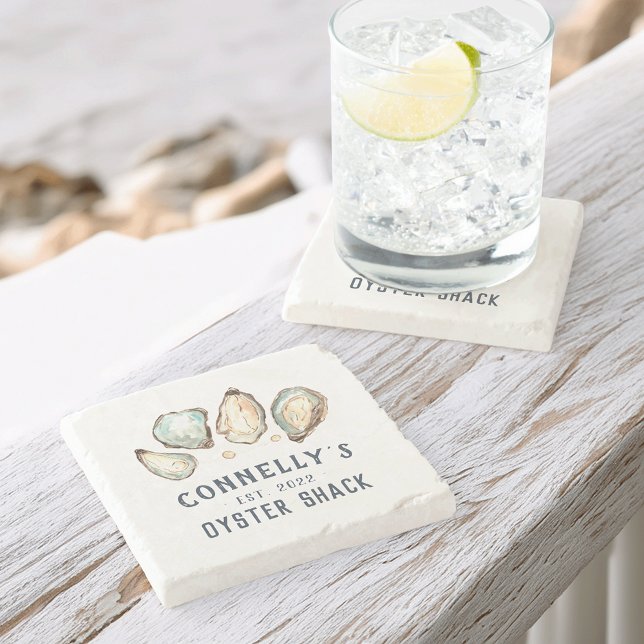 Personalised Beach House Oyster Shack Stone Coaster (Creator Uploaded)