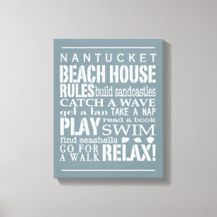 Personalised Beach House Rules Grey White Canvas Print