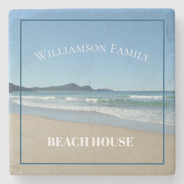 Personalised Beach House  Stone Coaster (Front)