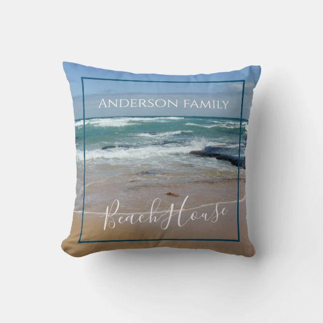Personalised Beach House Throw Pillow (Front)