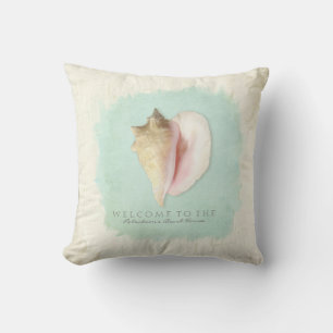 Personalised Beach House Welcome Sign Conch Shell Cushion