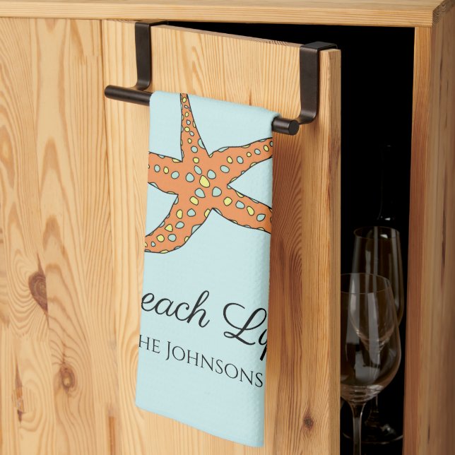 Personalised Beach Life Starfish Kitchen Towel (Thirds Fold)