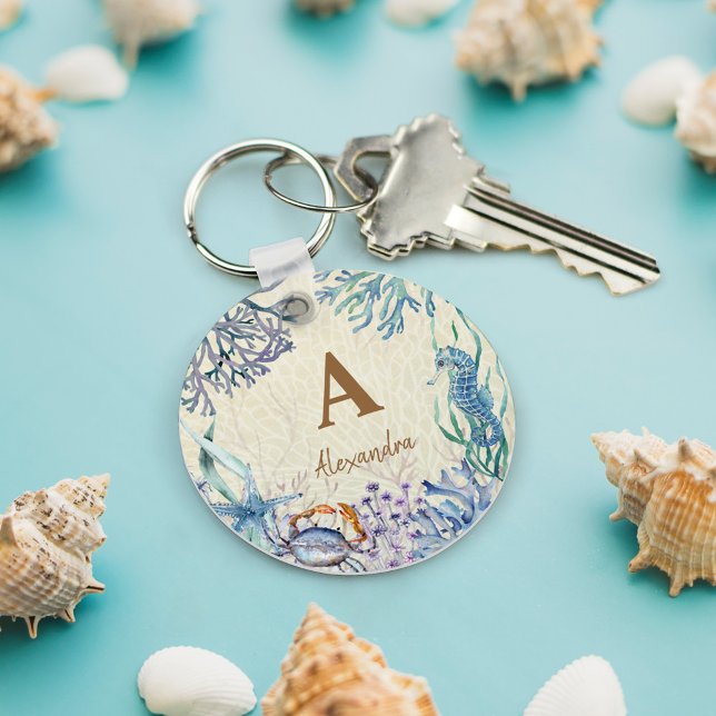 Personalised Beach Monogram Coral Reef Key Ring (Creator Uploaded)