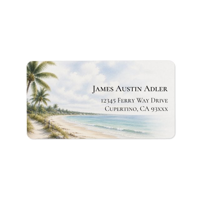 Personalised Beach Palm Tree Return Address Label (Front)
