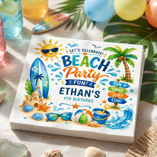Personalised Beach Party Birthday Summer Surf Napkin
