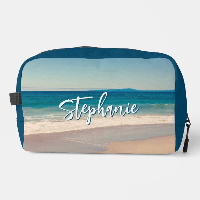 Personalised Beach Photo Ocean Blue Dopp Kit (Front)