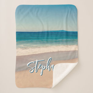 Personalised Beach Photo Ocean Blue S Sherpa Blanket