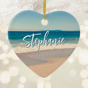 Personalised Beach Photo Ocean Blue Scenic Ceramic Ornament