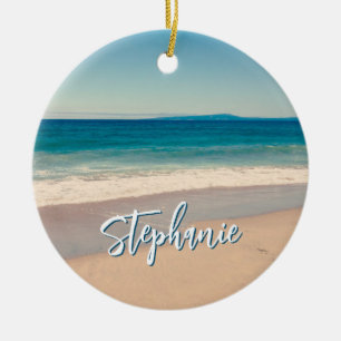 Personalised Beach Photo Ocean Blue Scenic Ceramic Ornament