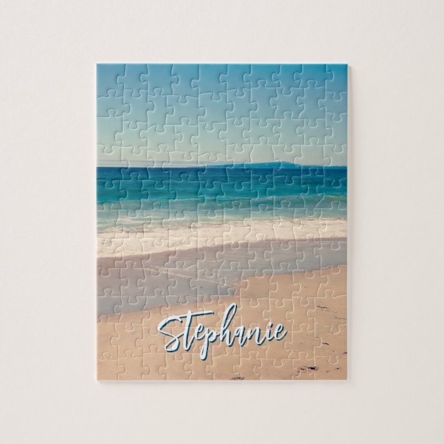 Personalised Beach Photo Ocean Blue Scenic Jigsaw Puzzle (Vertical)