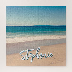 Personalised Beach Photo Ocean Blue Scenic Jigsaw Puzzle