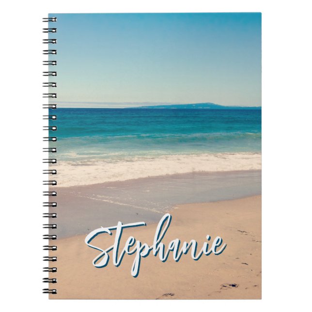 Personalised Beach Photo Ocean Blue Scenic Notebook (Front)