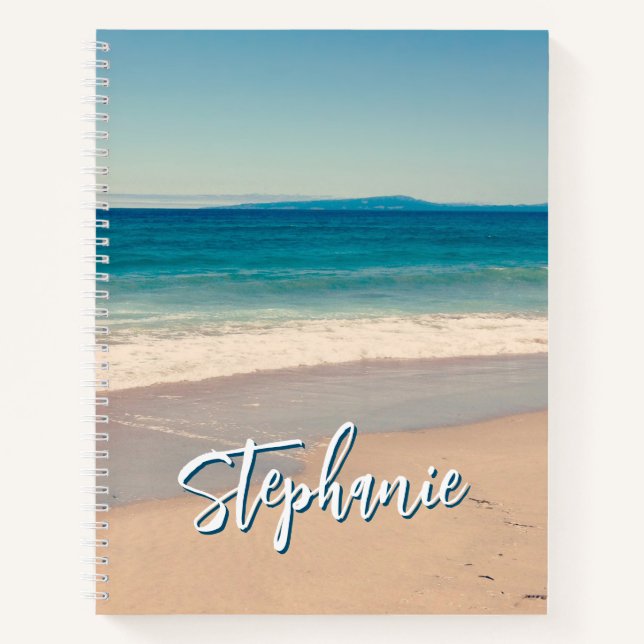 Personalised Beach Photo Ocean Blue Scenic Notebook (Front)