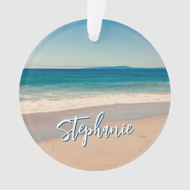 Personalised Beach Photo Ocean Blue Scenic Ornament (Front)