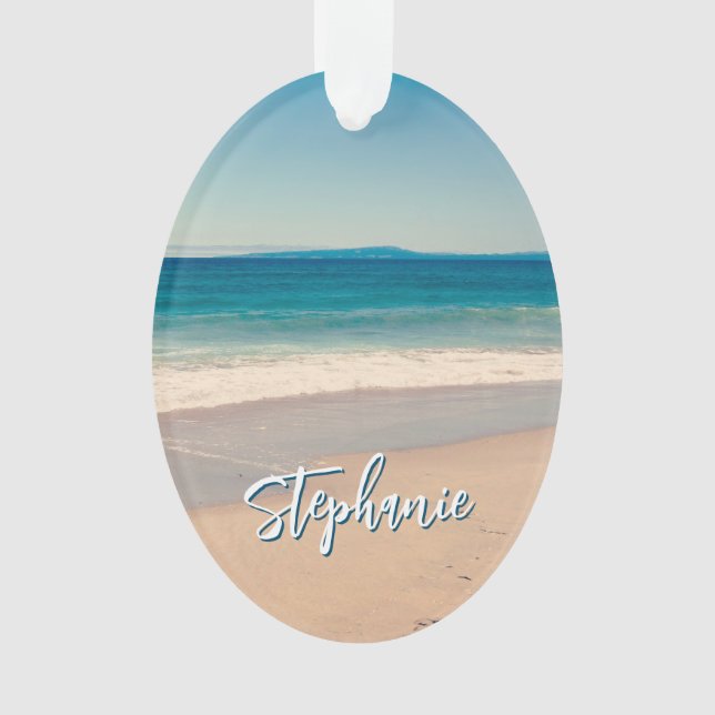 Personalised Beach Photo Ocean Blue Scenic Ornament (Front)