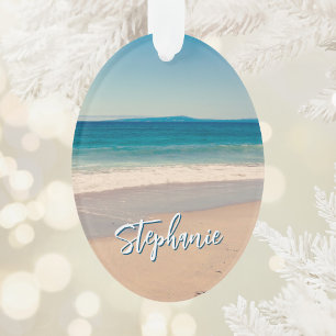 Personalised Beach Photo Ocean Blue Scenic Ornament