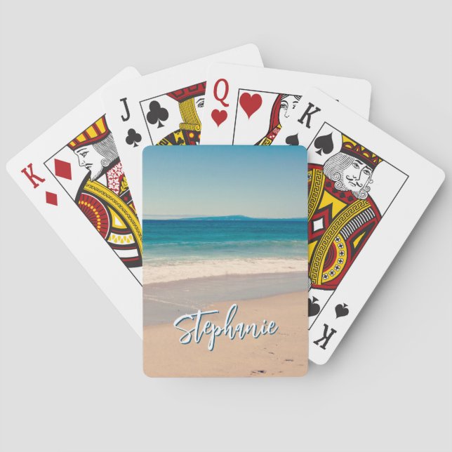 Personalised Beach Photo Ocean Blue Scenic Playing Cards (Back)